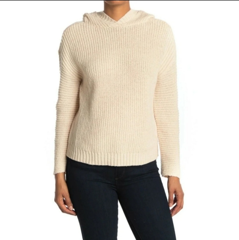 Abound Women's Cozy Knit Ribbed Hooded Sweater Beige Top Extra Small Shirt
